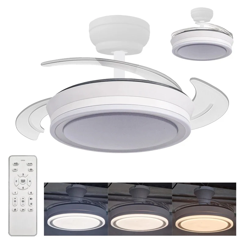 Ventilatore Soffitto LED Dimmerabile 55W con Pale Retrattili e Telecomando