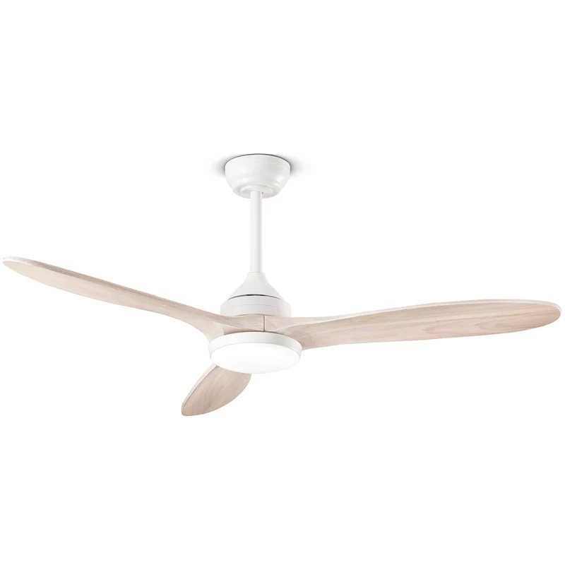 Ventilatore da soffitto con pale in legno chiaro e luce led dimmerabile