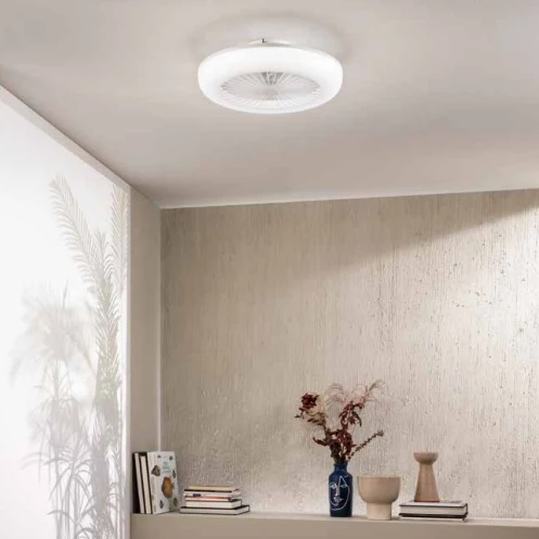 Ventilatore da soffitto bianco a plafoniera con luce led 15w telecomando