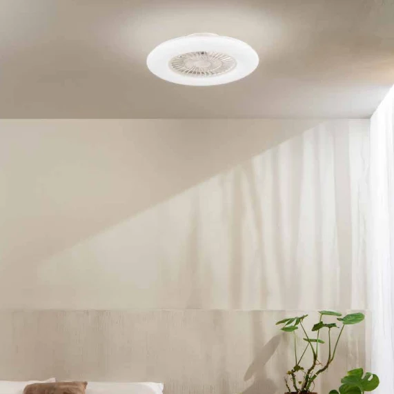 Ventilatore da soffitto bianco a plafoniera con luce led telecomando
