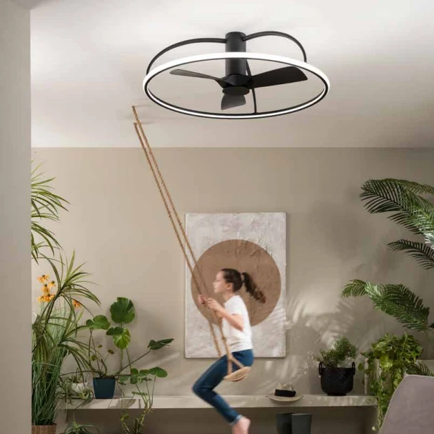 Plafoniera con ventilatore da soffitto nero o bianco 51mq con telecomando
