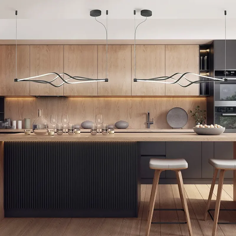 Sospensione in metallo moderna contemporanea nera led