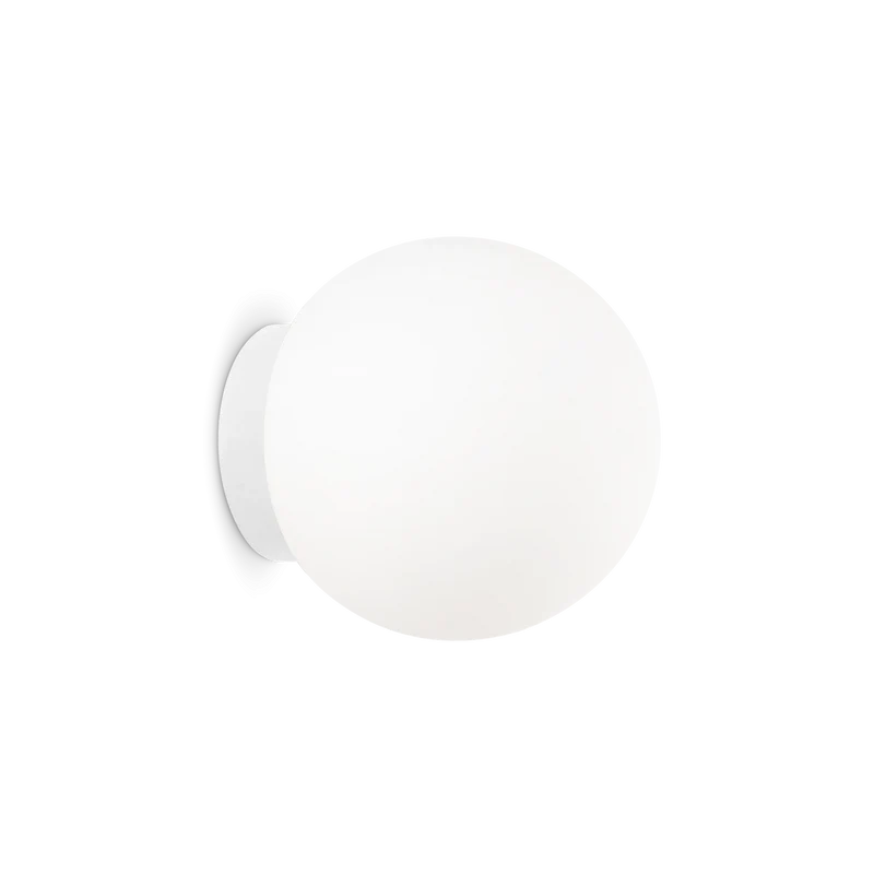 Applique bianca in metallo sfera con diffusore in vetro bianco