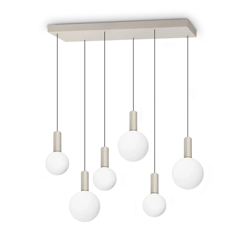 Sospensione lineare con 6 luci pendenti led vetro soffiato bianco