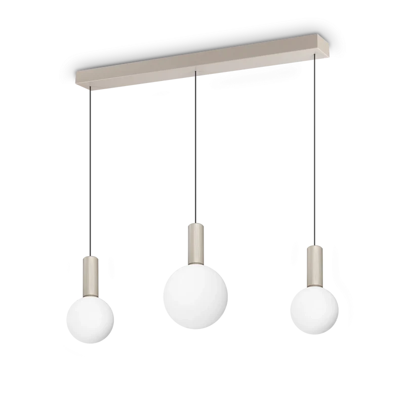 Sospensione con 3 luci in metallo e vetro bianco soffiato con led 3000k