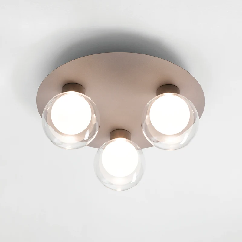 Plafoniera 3 luci led circolare colore champagne per bagno