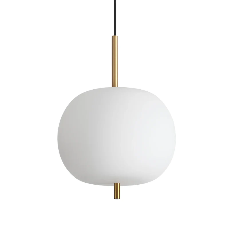 Sospensione vetro bianco e dettagli oro satinato con led