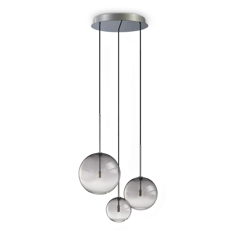 Sospensione ottone o cromo 3 luci sfere di vetro