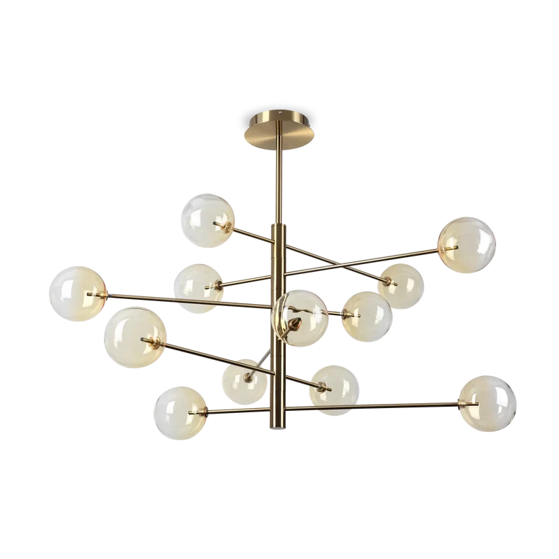Lampadario in metallo da cucina ottone o cromo con 12 sfere di vetro