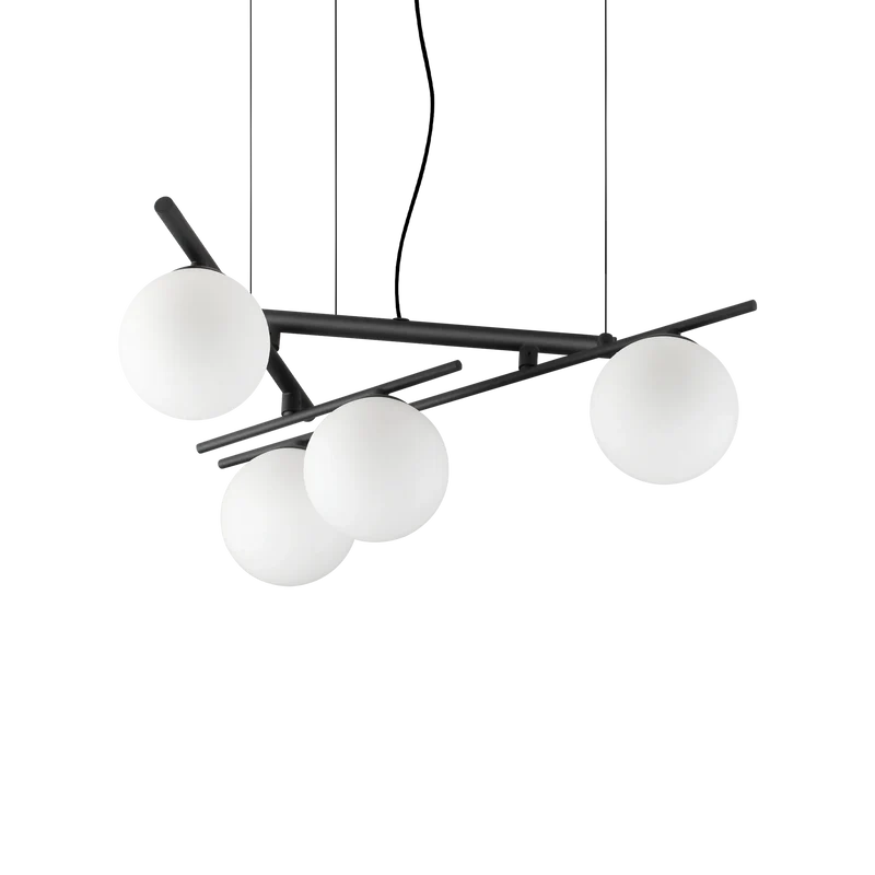 Lampadario da cucina nero stile moderno 4 o 6 sfere vetro bianco