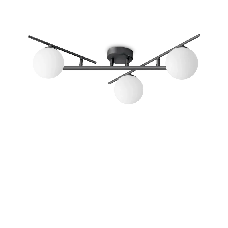 Plafoniera moderna nera sfera vetro bianco