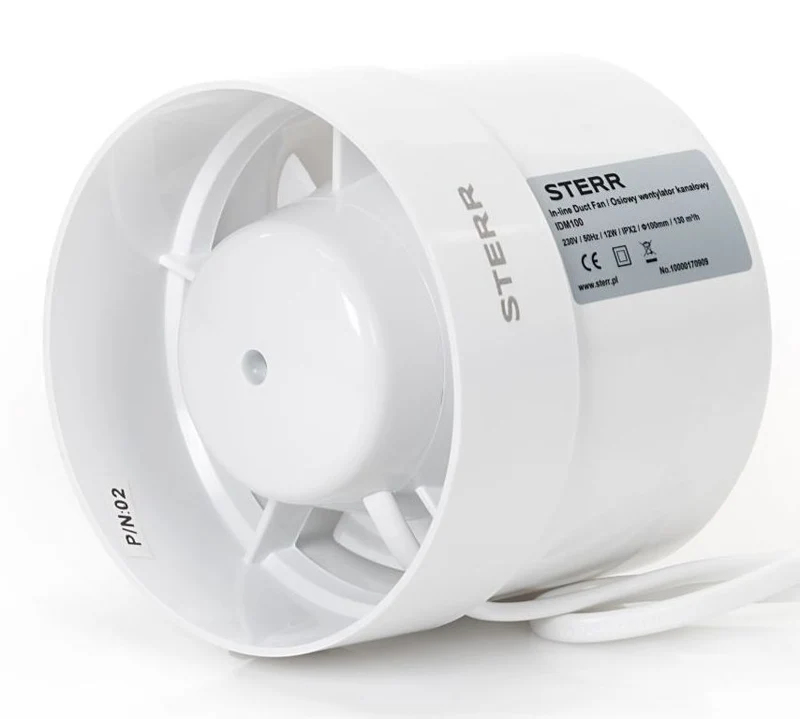 STERR IDM100 - 100 mm Ventilatore da Condotto, 130 m³/h, 12 W