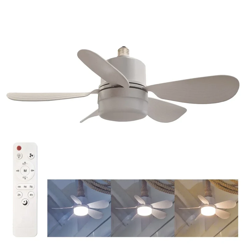Ventilatore Lampada E27 Silenzioso con LED Dimmer e Telecomando
