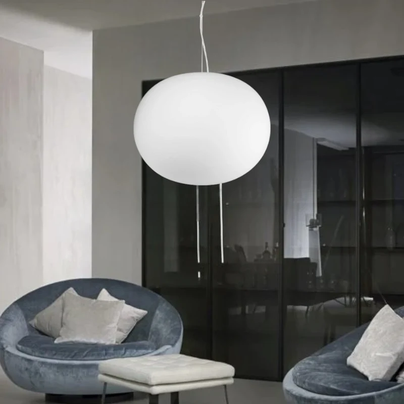 Lampadario da cucina ovale vetro bianco 40cm