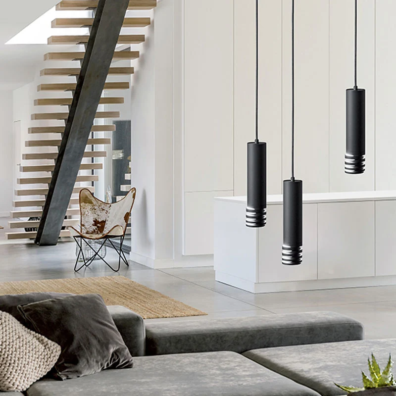 Lampade a sospensione design cilindro metallo bianco o nero per cucina