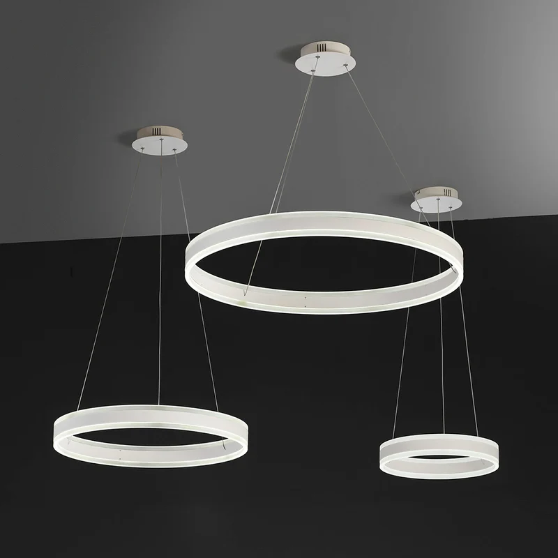 Sospensione led ad anello in metallo bianco biemissione moderno