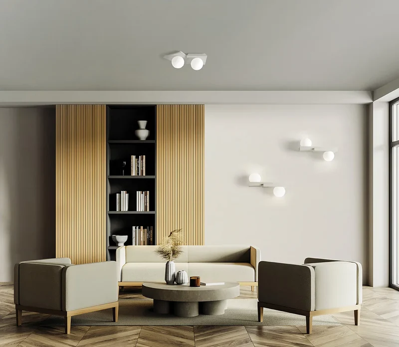 Plafoniera luminosa bianca moderna base in gesso e sfere di vetro