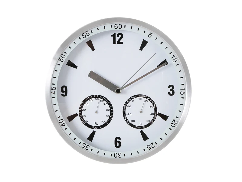 Stazione meteo senza fili, con forma di orologio analogico da parete con indicatore bianco della temperatura e dell'umidità