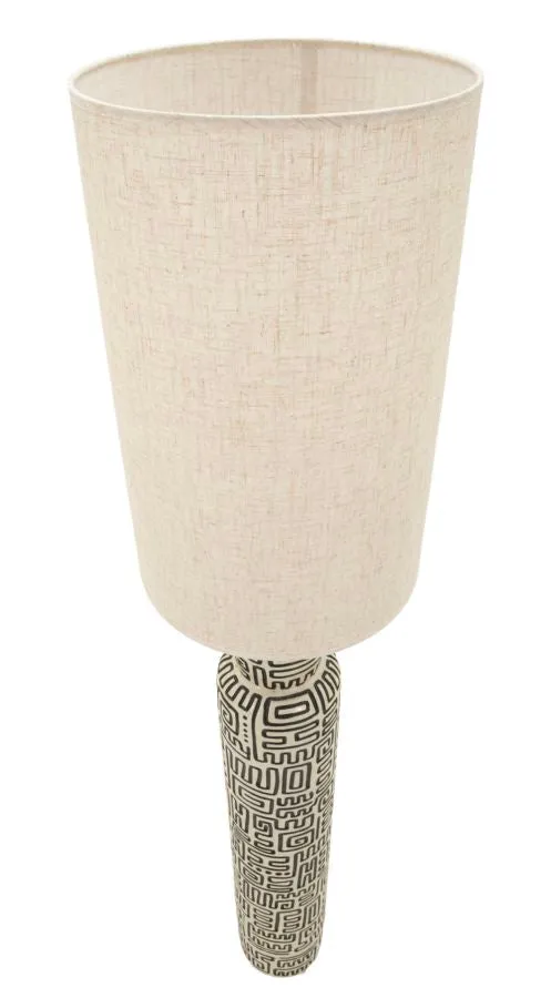 Lampada da Terra Nairobi Ø30x145 cm in Resina e Ferro e Tessuto Nero e Bianco