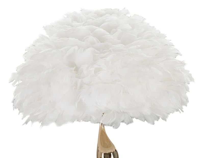 Lampada da Terra Slim Bianco Ø50x165 cm in Ferro e Tessuto Oro e Bianco