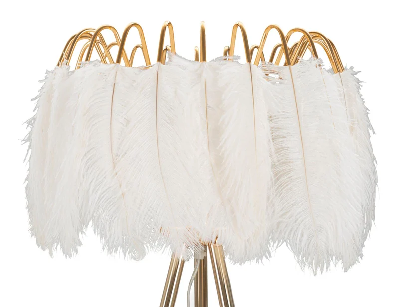 Lampada da Terra Feather Stand Ø46x147 cm in Ferro e Plastica Oro e Bianco
