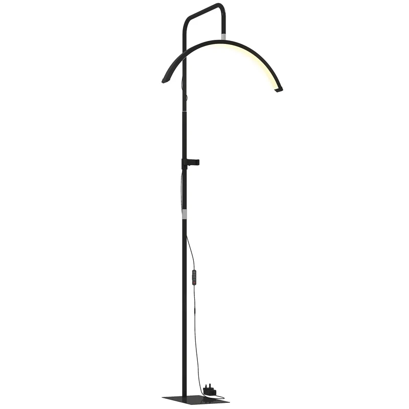 Lampada da Terra LED con Testa a Mezza Luna 77,5x20,5x136-186 cm Temperatura Colore Regolabile Telecomando Nero