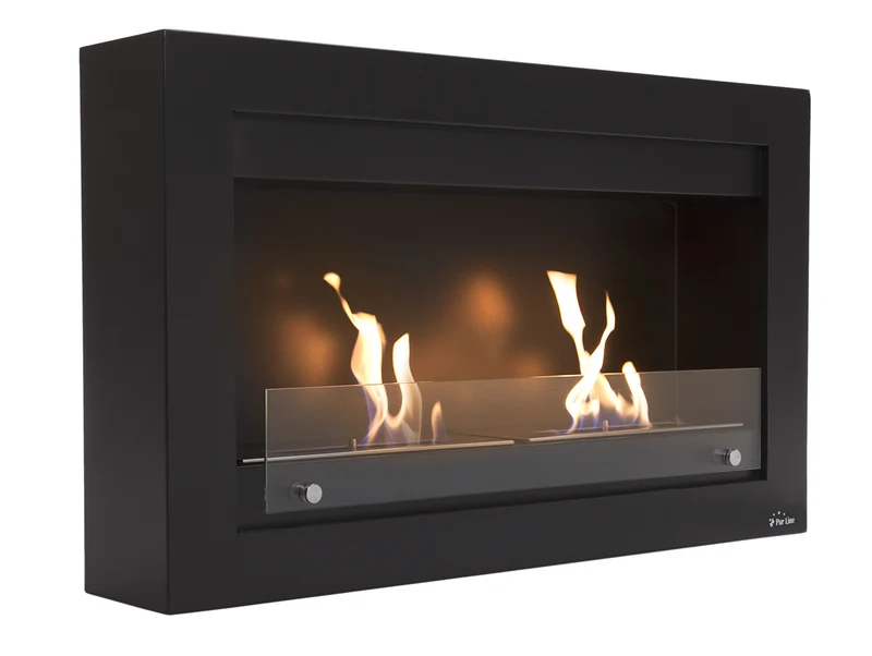 Camino a bioetanolo da parete 4000W, design rettangolare extra-large in acciaio nero e doppia fiamma