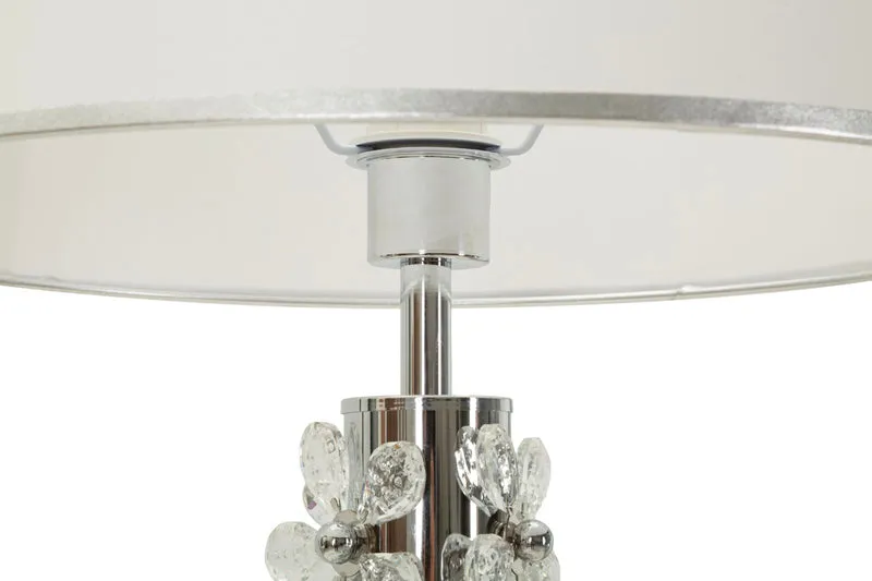 Lampada da Terra Silver Flower Ø45x157 cm in Ferro e Metallo e Tessuto e Vetro Argento e Bianco