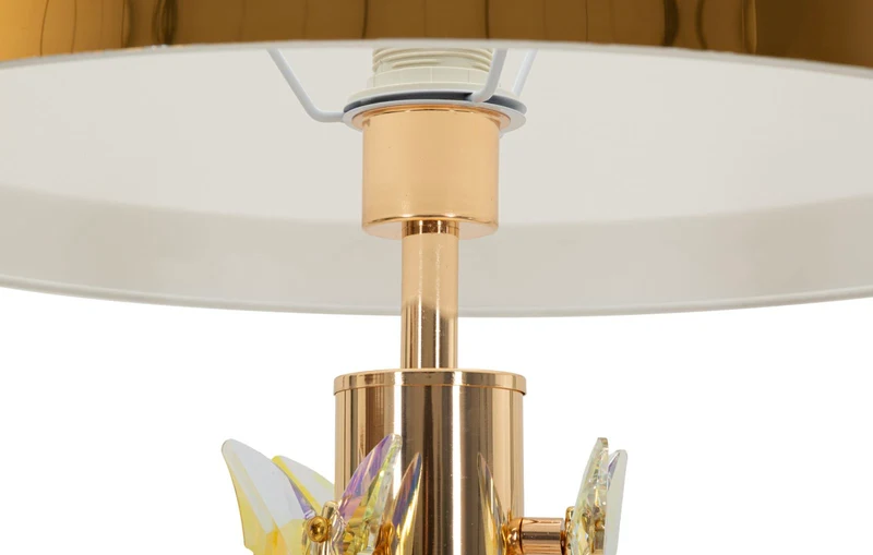 Lampada da Terra Gold Butterfly Ø45x157 cm in Ferro e Metallo e Tessuto e Vetro Oro e Bianco