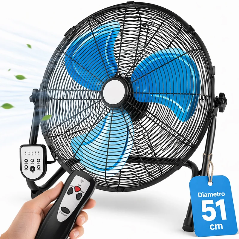 Ventilatore da Terra Pale Ø51 cm con Telecomando Silenzioso Inclinazione Regolabile Nero