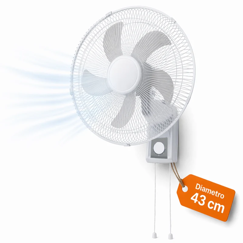 Ventilatore da Muro Ø43 cm 65W Raffrescatore Silenzioso 3 Velocità a Parete Bianco