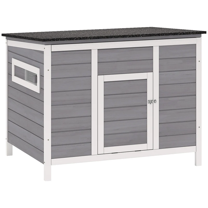 Casetta per Anatre 93x70x72 cm con Tetto Apribile Finestre e Rampa in Legno Grigio