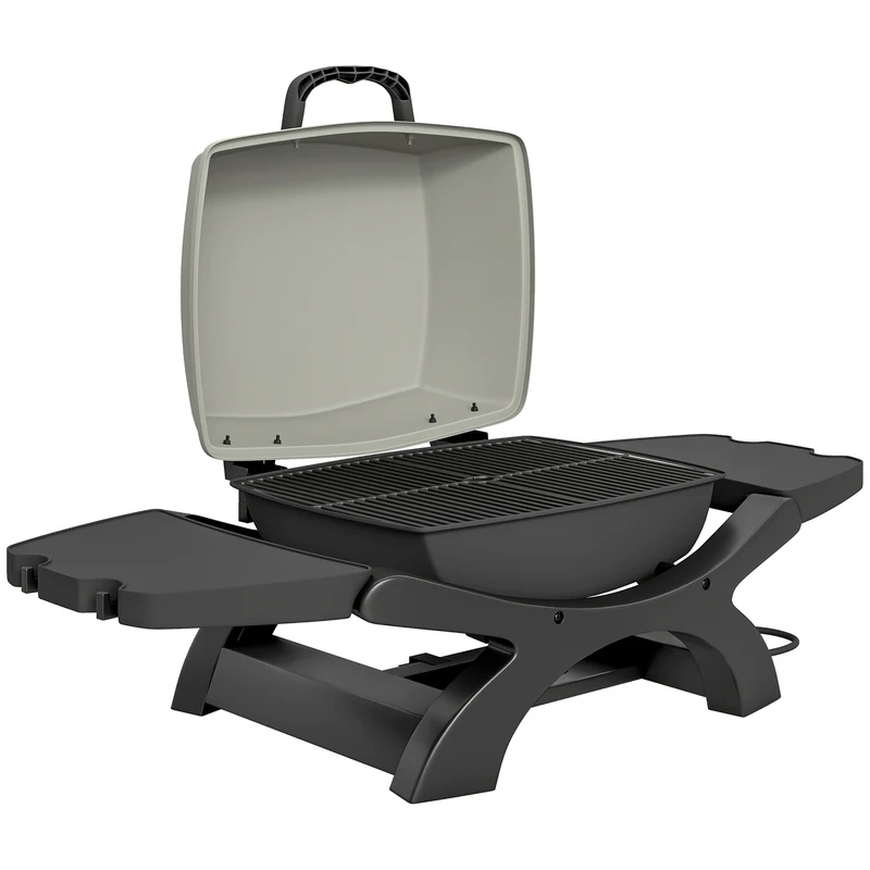 Barbecue Elettrico 2300W Portatile da Tavolo con Ripiani Laterali in Acciaio e Ghisa Nero