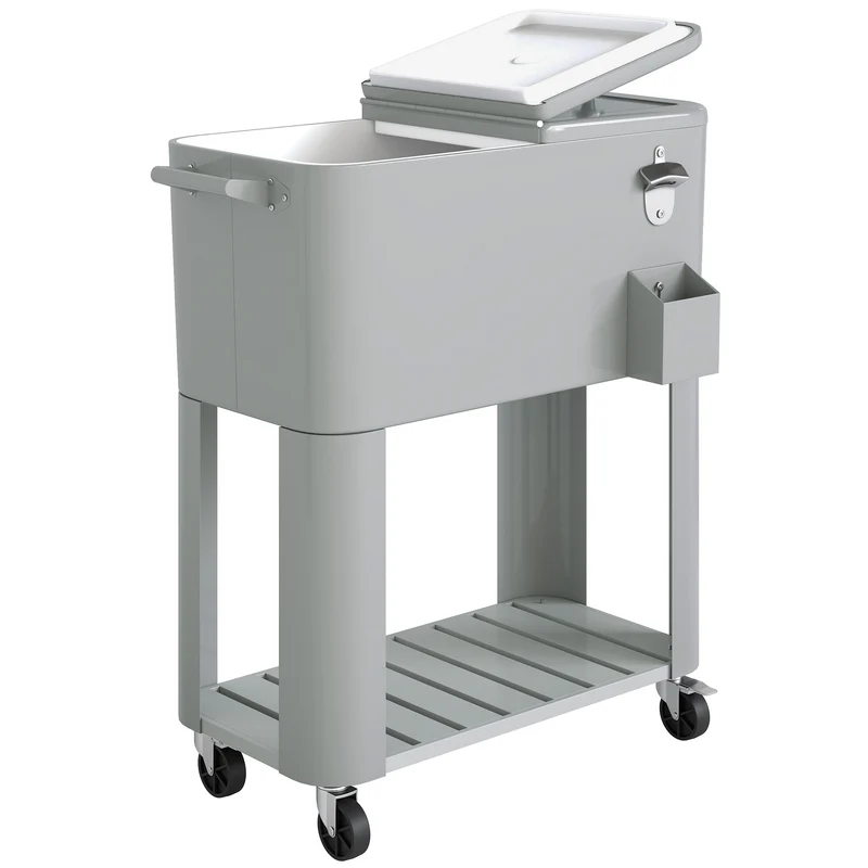 Frigo Portatile 92x39x81 cm Capacità 76 L con Ruote e Apribottiglie in Plastica e Metallo Argento