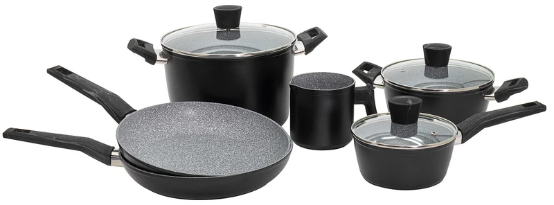 Batteria di Pentole 9 Pezzi in Alluminio Forgiato Antiaderente Induzione Collection Mavros Nera