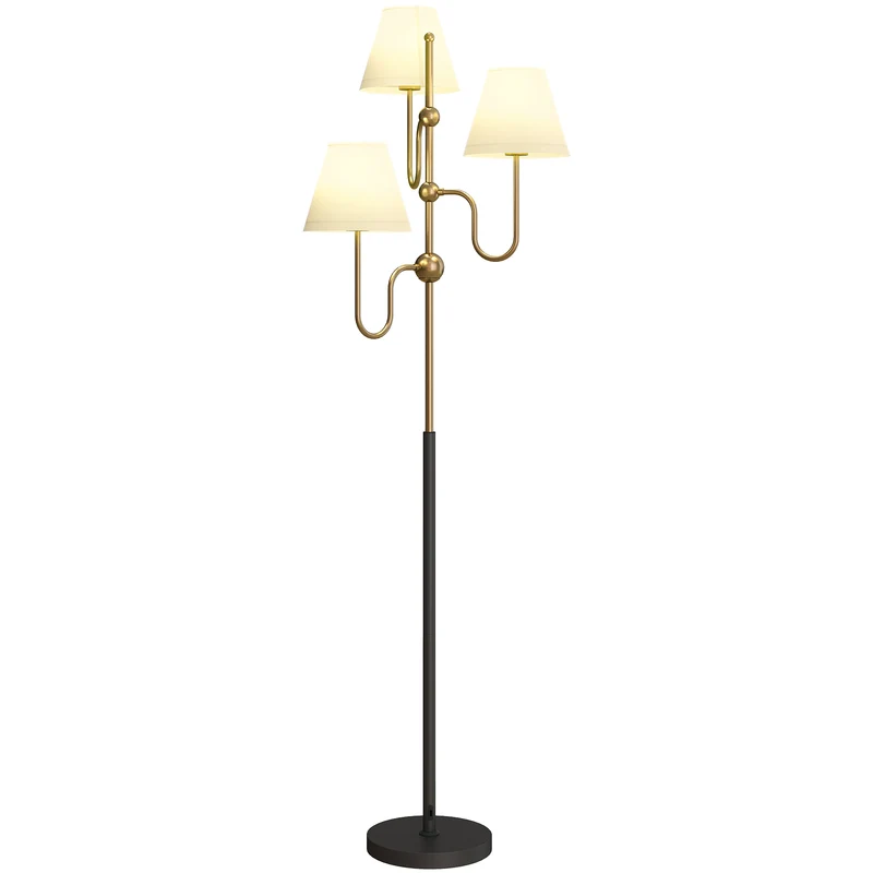 Lampada da Terra Alta con 3 Punti Luce Attacco E27 e Interruttore a Pedale 54x54x165 cm Base in Metallo Oro