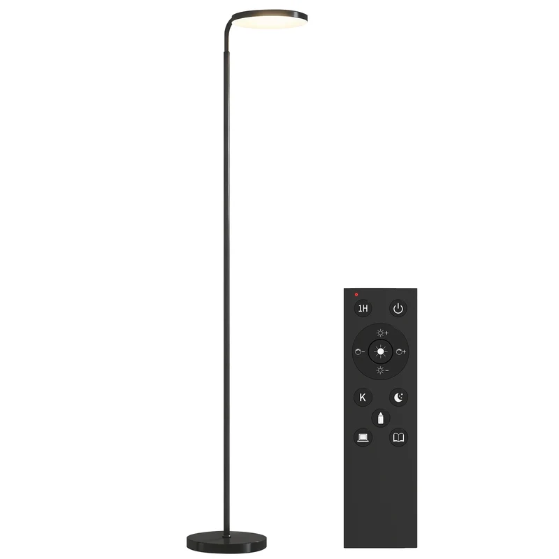 Lampada da Terra LED con Testa Girevole a 350° e Telecomando Magnetico Regolazione Luminosità Nero