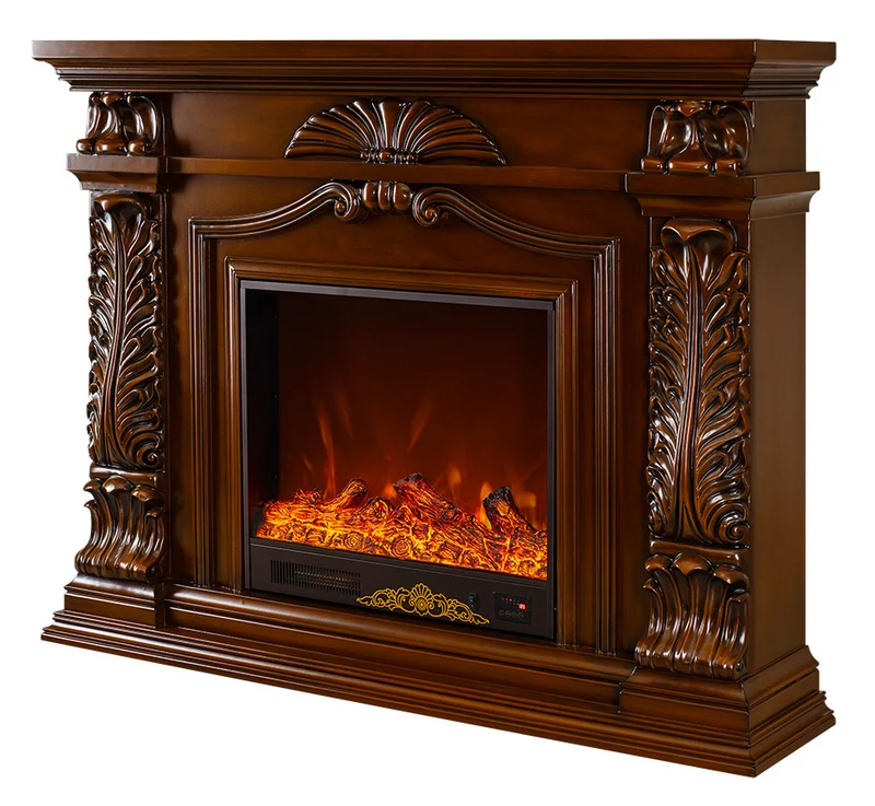 Camino Elettrico da Pavimento 116x150x33 cm Effetto Fiamma 1500W Provance Marrone