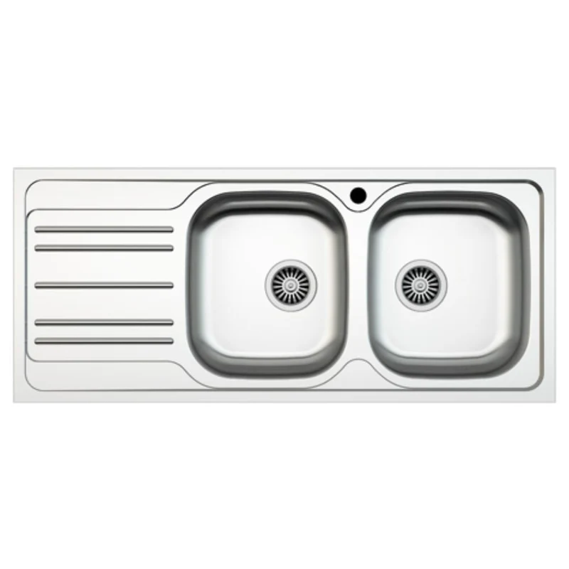 Lavello incasso cucina acciaio 116x50 cm due vasche e gocciolatoio sinistro