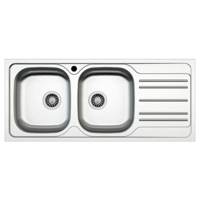 Lavello incasso cucina acciaio 116x50 cm due vasche e gocciolatoio destro