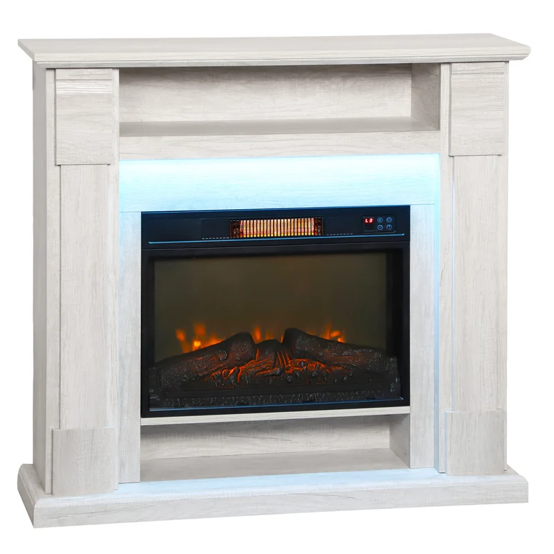 Camino Elettrico da Pavimento 105x27x97 cm 1800W Regolabile con Fiamma 3D Timer e Telecomando color Legno