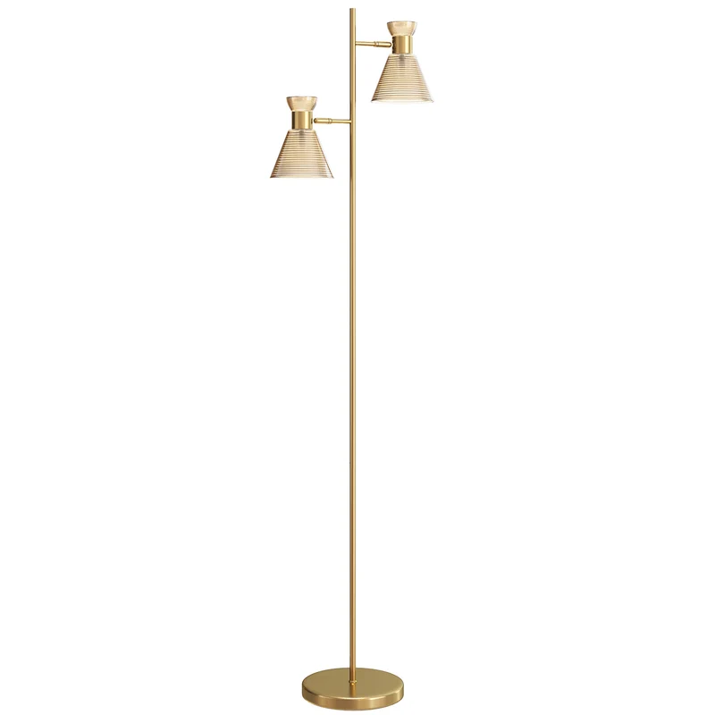 Lampada da Terra Moderna con 2 Luci Orientabili Interruttore a Pedale Oro
