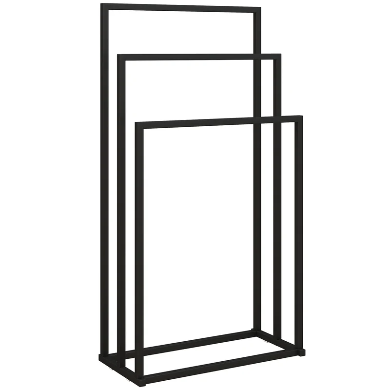 Portasciugamani da Terra a 3 Bracci Autoportante 45x21.5x85 cm in Acciaio Nero