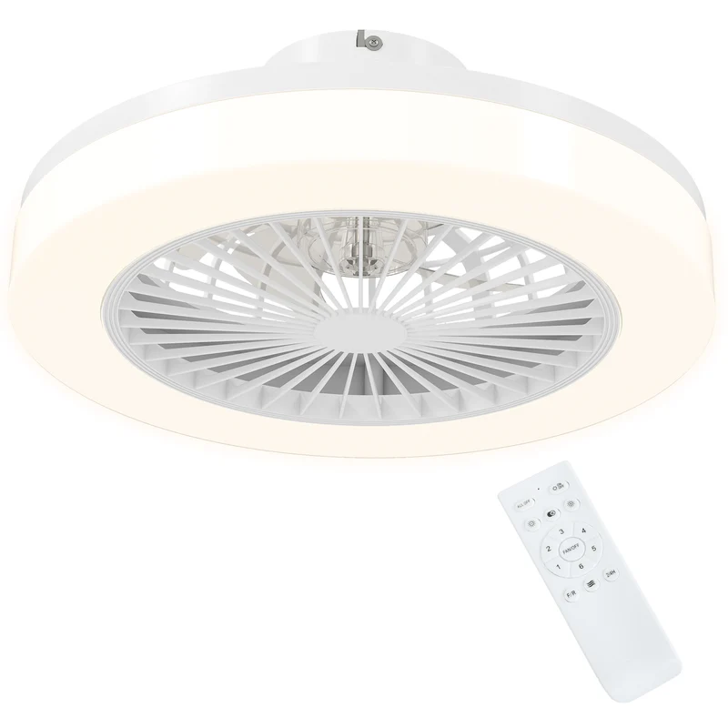 Ventilatore a Soffitto Ø46x16 cm con Luce LED Regolabile e 6 Velocità in Plastica e Acrilico Bianco