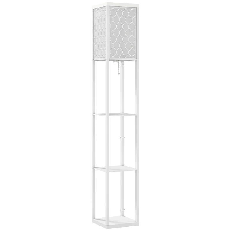 Lampada da Terra 2 in 1 Moderna 26x26x160 cm con 3 Ripiani Attacco E27 in MDF Bianco