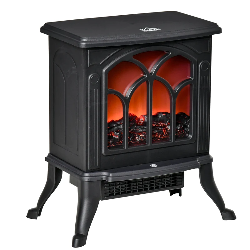Camino Elettrico da Terra con 2 Livelli di Potenza 750-1500W Effetto Fiamma 37,3x23,1x44 cm Nero