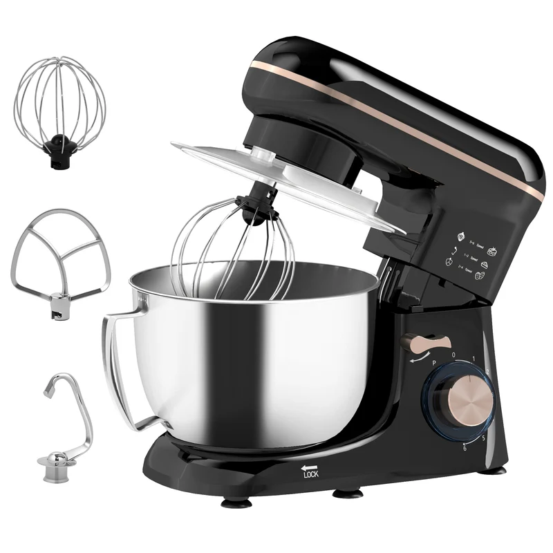 Impastatrice Planetaria da 4.5L a 6 Velocità 35x22x29 cm Ciotola in Acciaio Inox Nero
