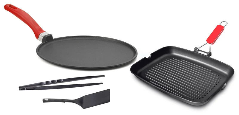 Set 4 Pezzi Bistecchiera + Piastra Multiuso in Alluminio Pressofuso Antiaderente Olympia Love
