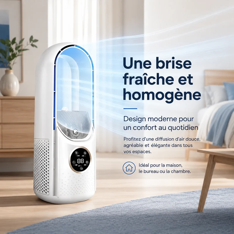 Ventilateur Sans Lames Portable avec 3 Vitesses et Fonctionnement Silencieux