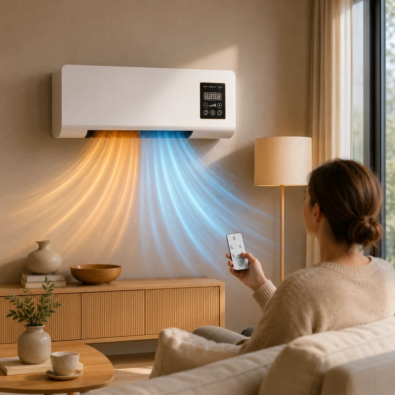 Chauffage Mural Soufflant 2-en-1 avec Télécommande, Affichage LED et Ventilation